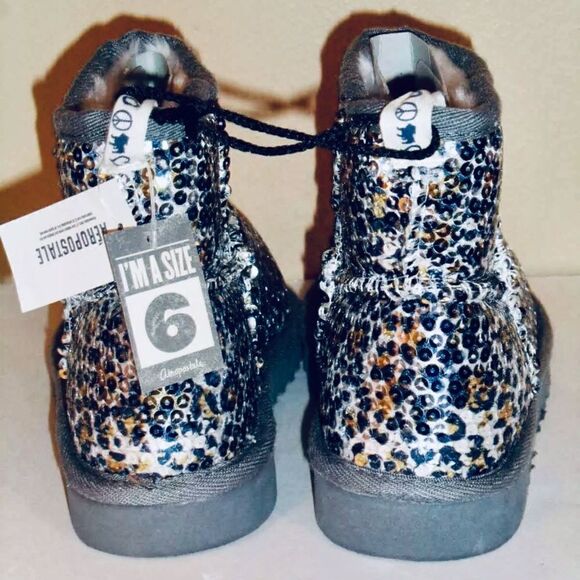 NWT 7 Aeropostale Sequin Metallic Slippers Booties Boots animal print - Picture 6 of 7